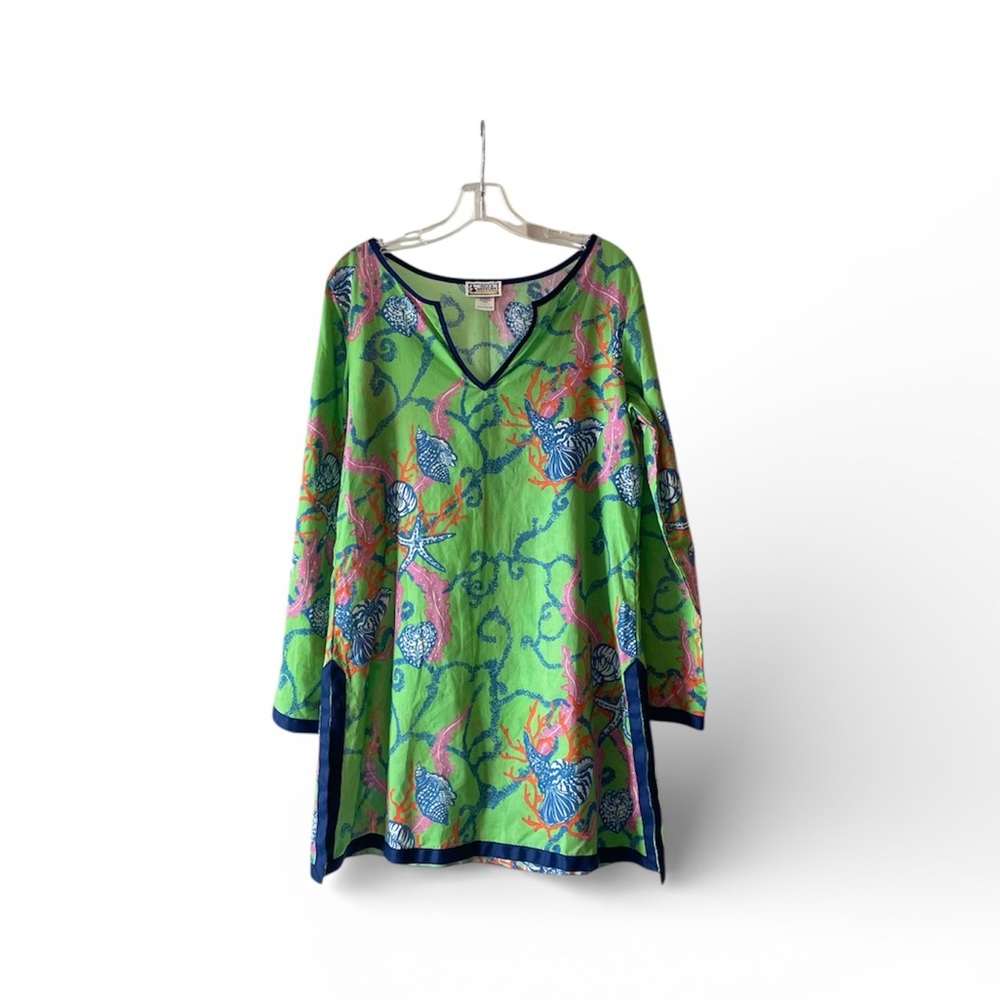 Nilla Shields Coastal Coral Print Tunic Resort Cover-Up - Sz L